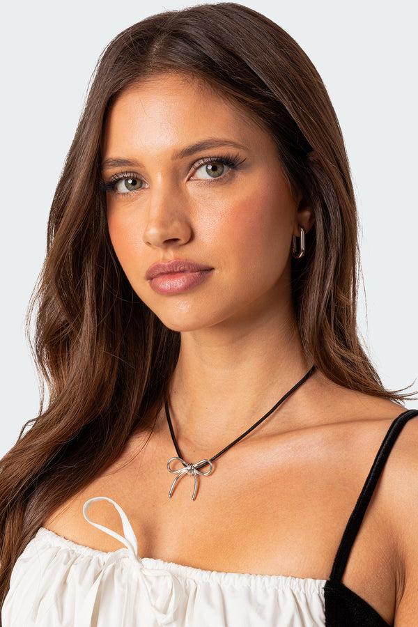 Edikted Bow Cord Necklace Silver