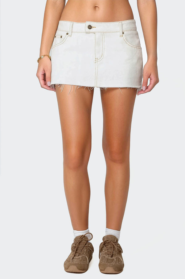 Edikted Bow Denim Mini Skort White
