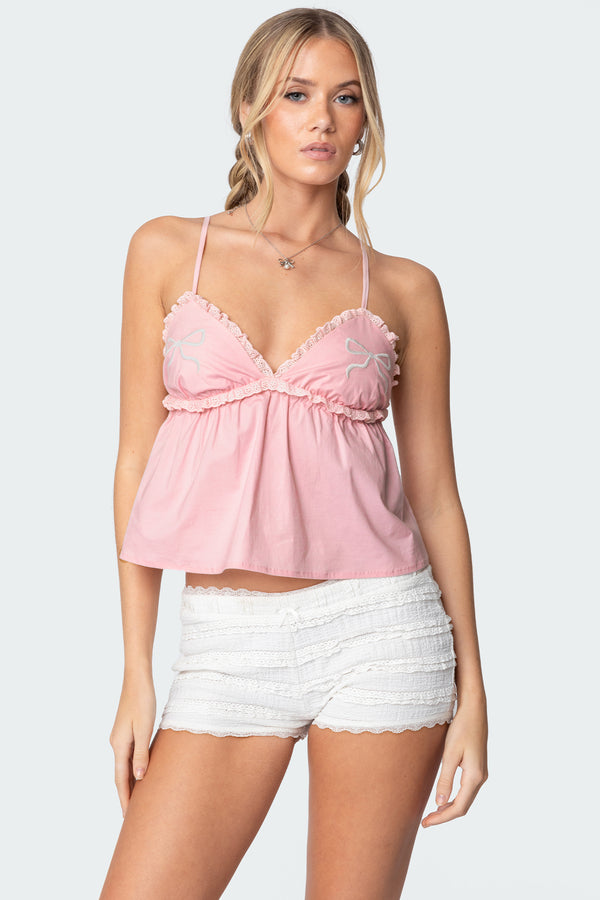 edikted Bow & Frill Babydoll Top light pink