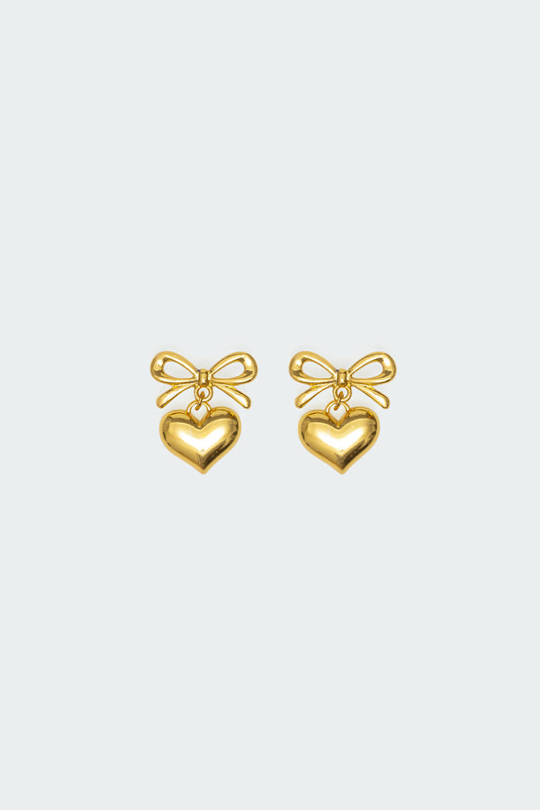 Edikted Bow Heart Charm Earrings Gold