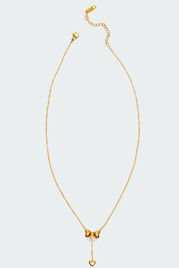 Edikted Bow & Heart Necklace Gold