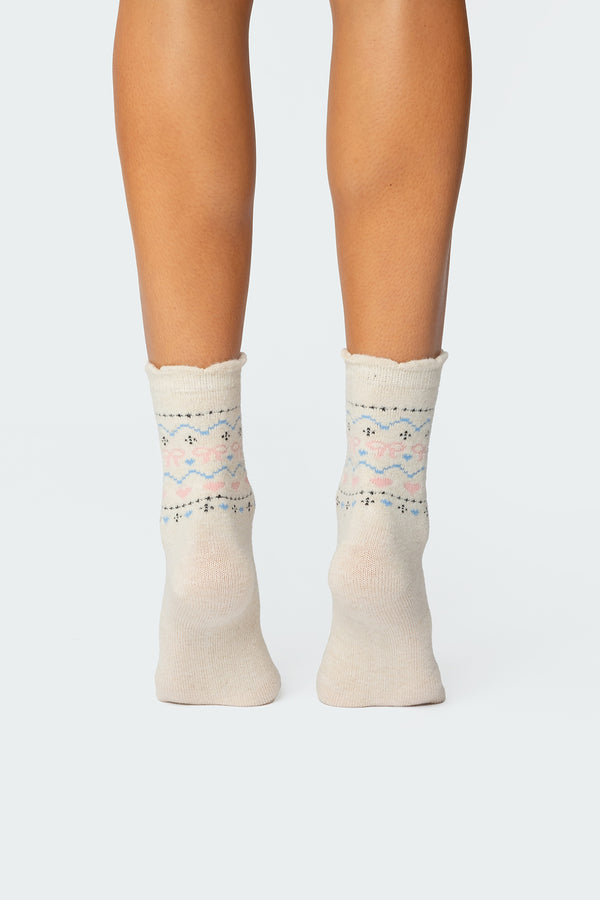 Edikted Bow & Heart Socks Ivory