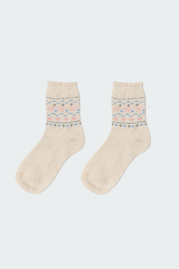 Edikted Bow & Heart Socks Ivory