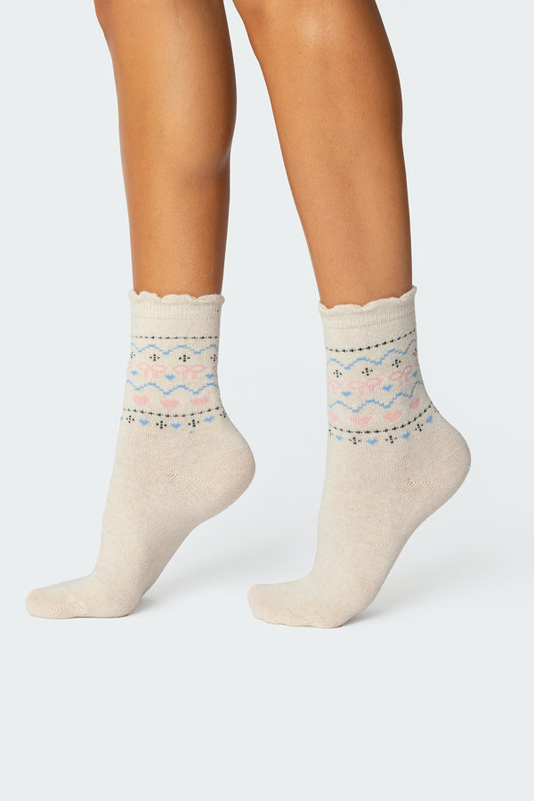 edikted Bow & Heart Socks ivory