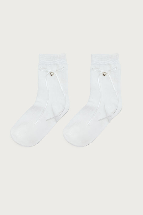 Edikted Bow & Heart Socks White