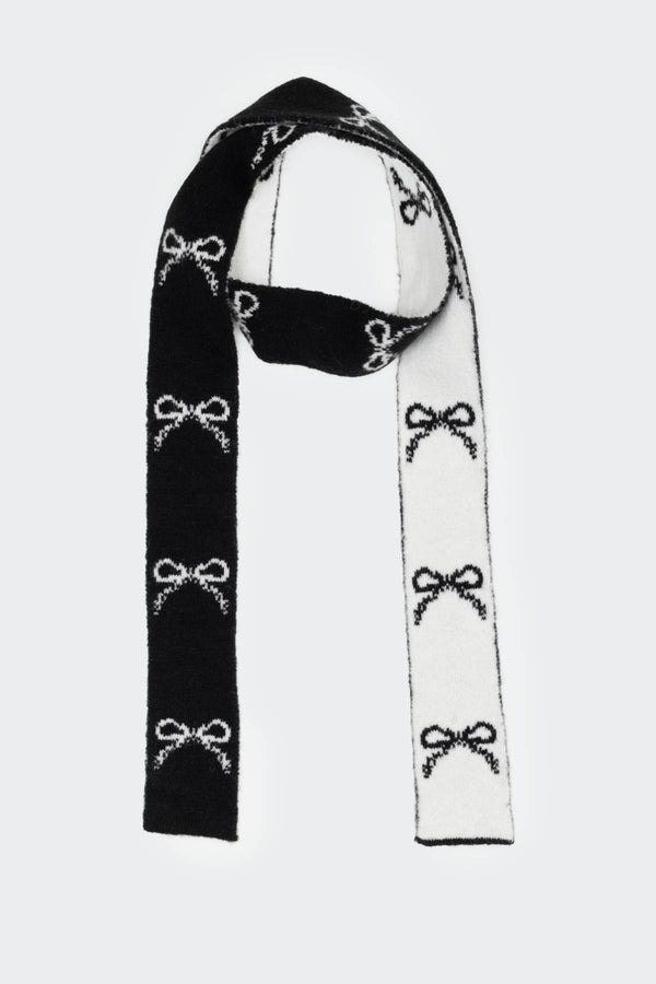 edikted Bow Knit Skinny Scarf black and white