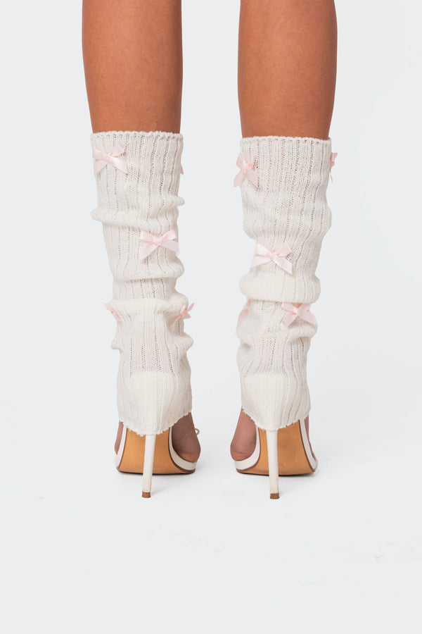 Edikted Bow Leg Warmers White And Pink