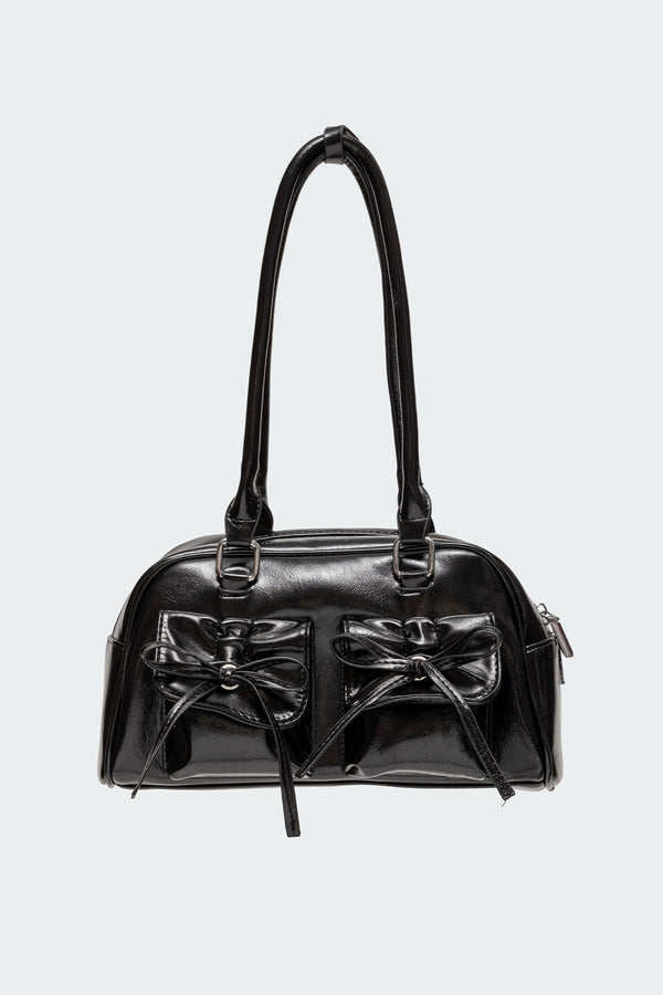 Edikted Bow Pocket Faux Leather Shoulder Bag Black