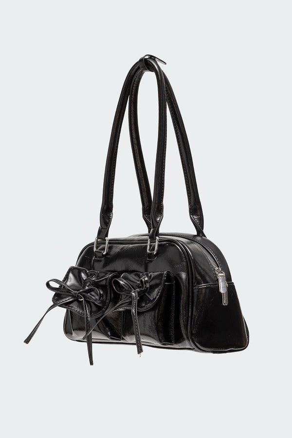 Edikted Bow Pocket Faux Leather Shoulder Bag Black