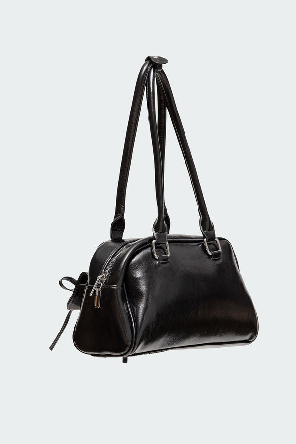 Edikted Bow Pocket Faux Leather Shoulder Bag Black