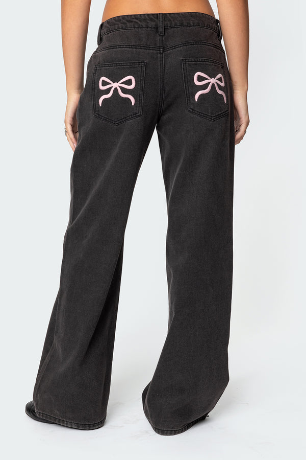 Edikted Bow Pocket Relaxed Jeans Black Washed