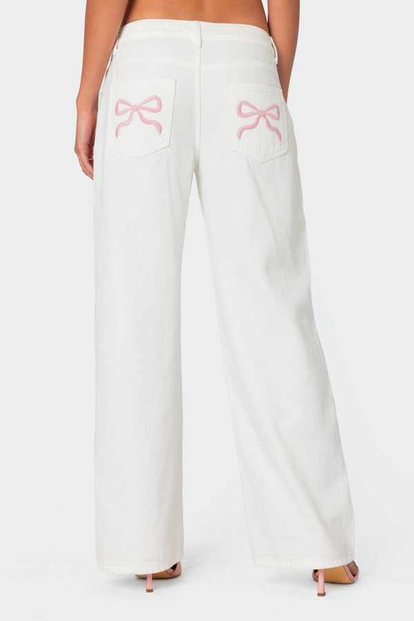 Edikted Bow Pocket Relaxed Jeans White