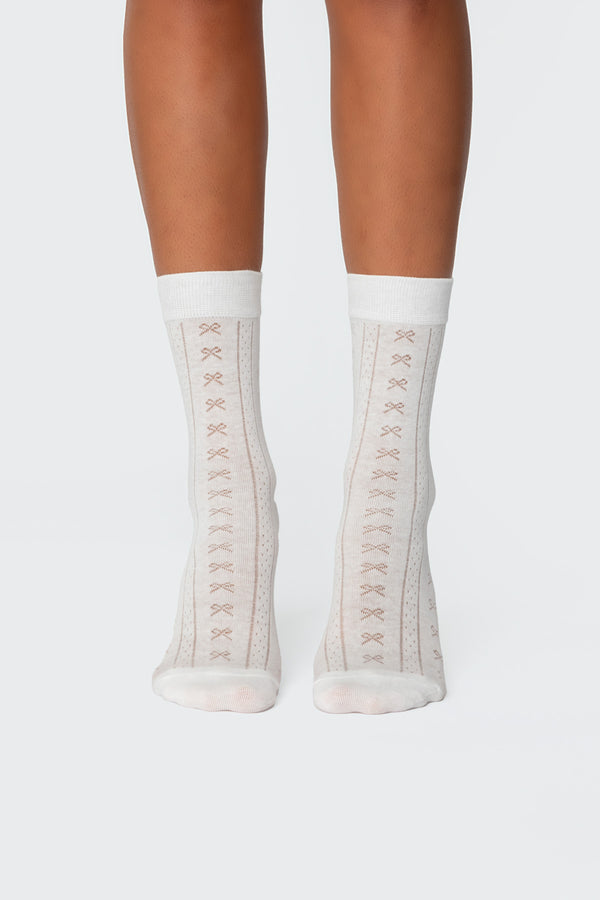 Edikted Bow Pointelle Socks White