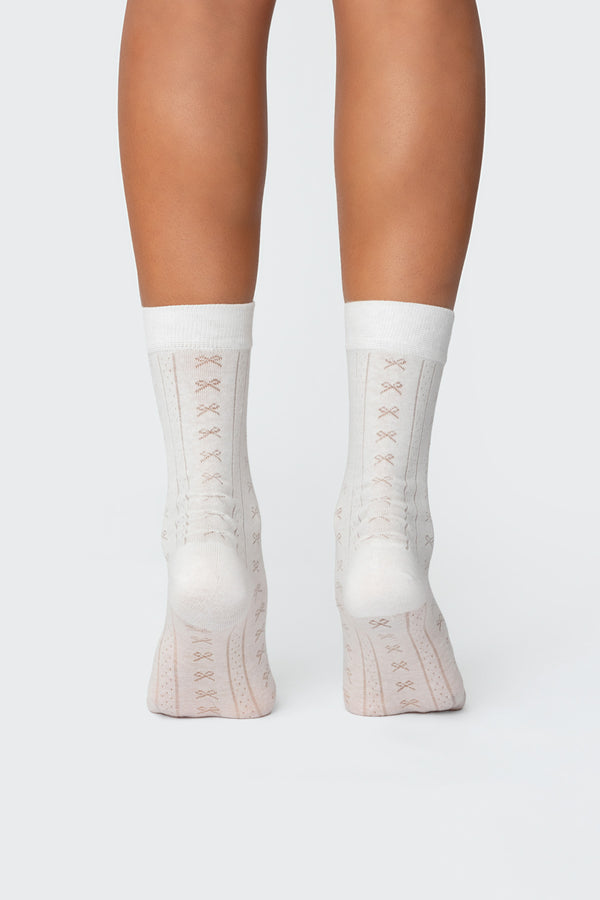 Edikted Bow Pointelle Socks White