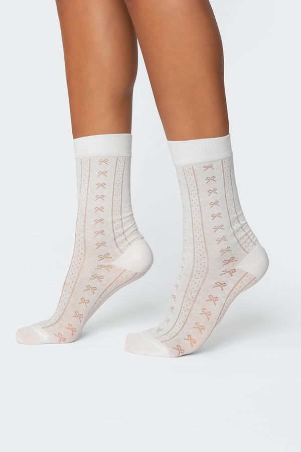 edikted Bow Pointelle Socks white
