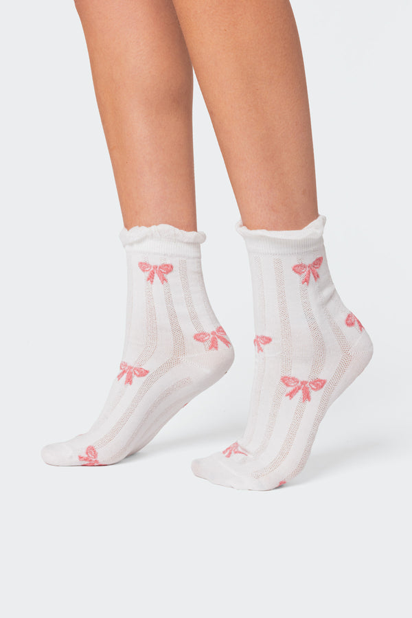 edikted Bow Printed Socks white