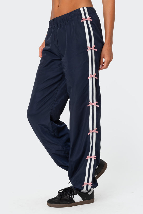 Edikted Bow Stripe Nylon Track Pants Navy