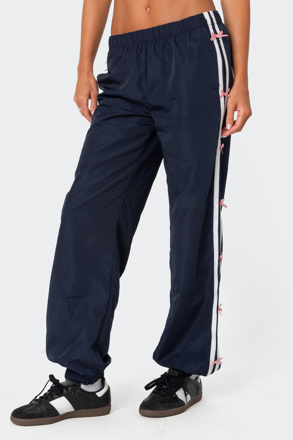 Edikted Bow Stripe Nylon Track Pants Navy