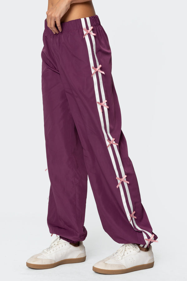 Edikted Bow Stripe Nylon Track Pants Purple