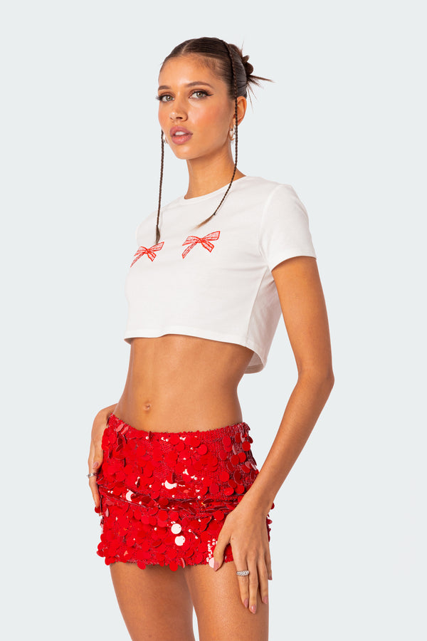 Edikted Bowie Embroidered Cropped T Shirt White