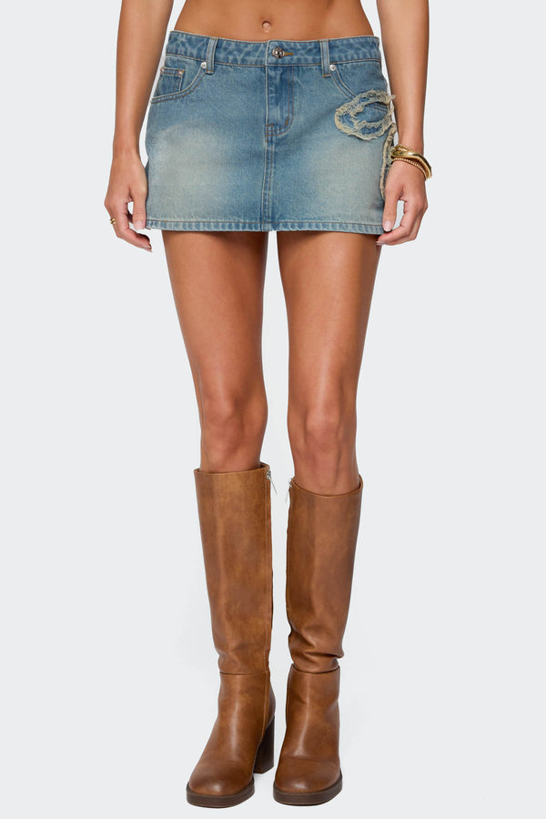 Edikted Bowiee Denim Mini Skirt Blue Washed