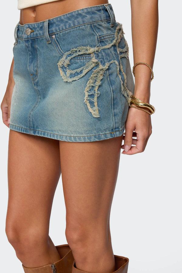 Edikted Bowiee Denim Mini Skirt Blue Washed