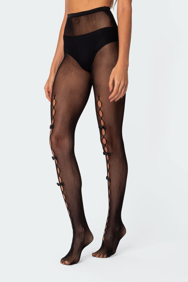 Edikted Bowtie Cutout Tights Black