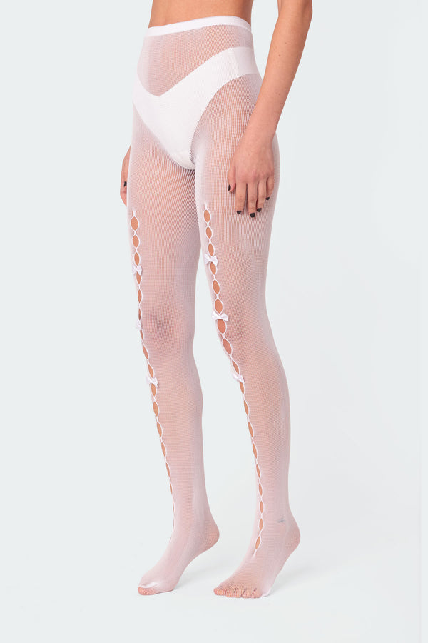 Edikted Bowtie Cutout Tights White