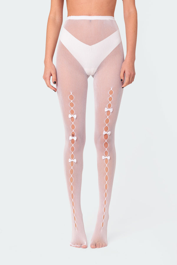 edikted Bowtie Cutout Tights white