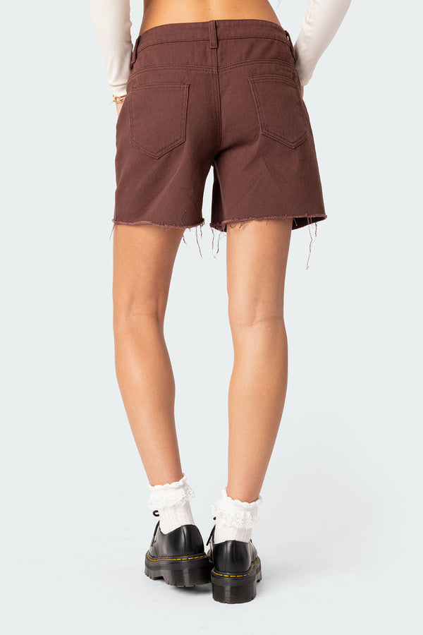 Edikted Boyfriend Denim Carpenter Shorts Brown