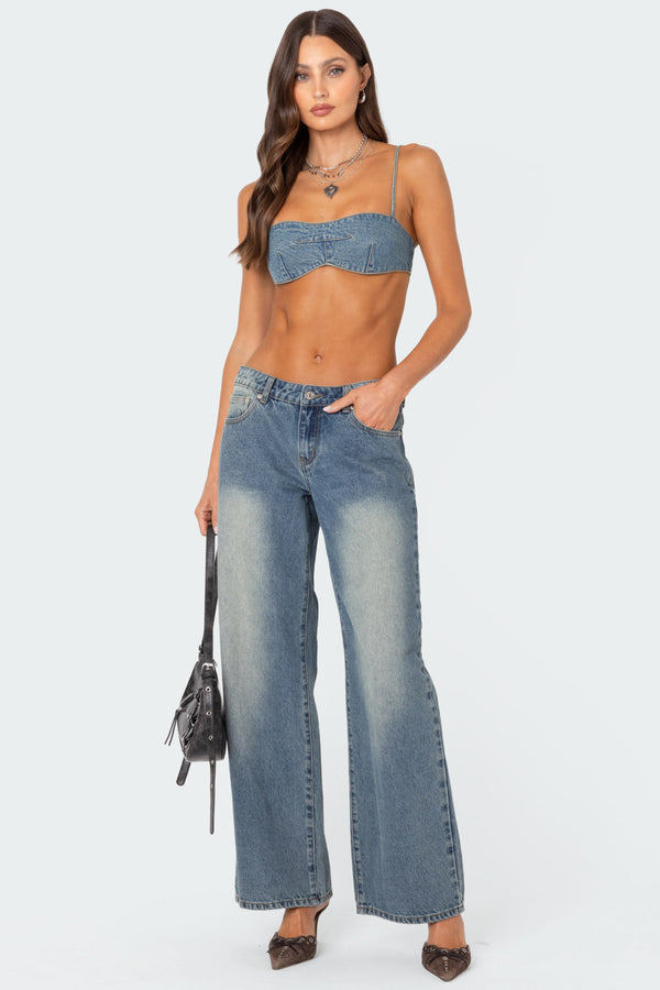 Edikted Brandy Denim Bralette Blue Washed