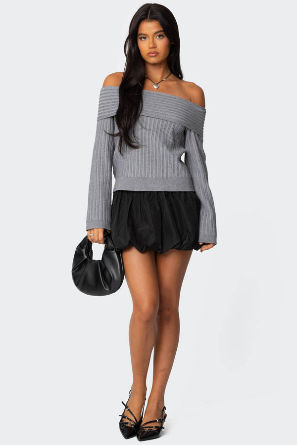 Edikted Brandy Fold Over Ribbed Sweater Dark Gray