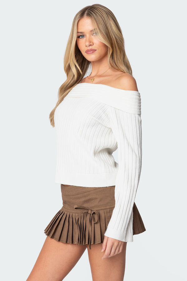 Edikted Brandy Fold Over Ribbed Sweater White