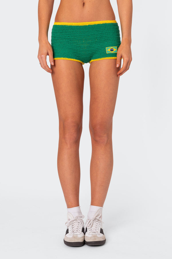 Edikted Brasil Crochet Shorts Green