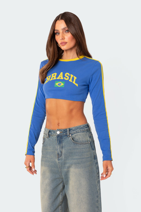 Edikted Brasil Long Sleeved Crop Top Blue