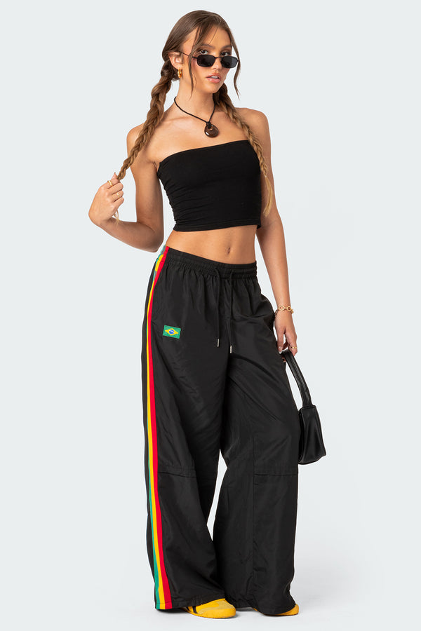 edikted Brasil Nylon Track Pants black