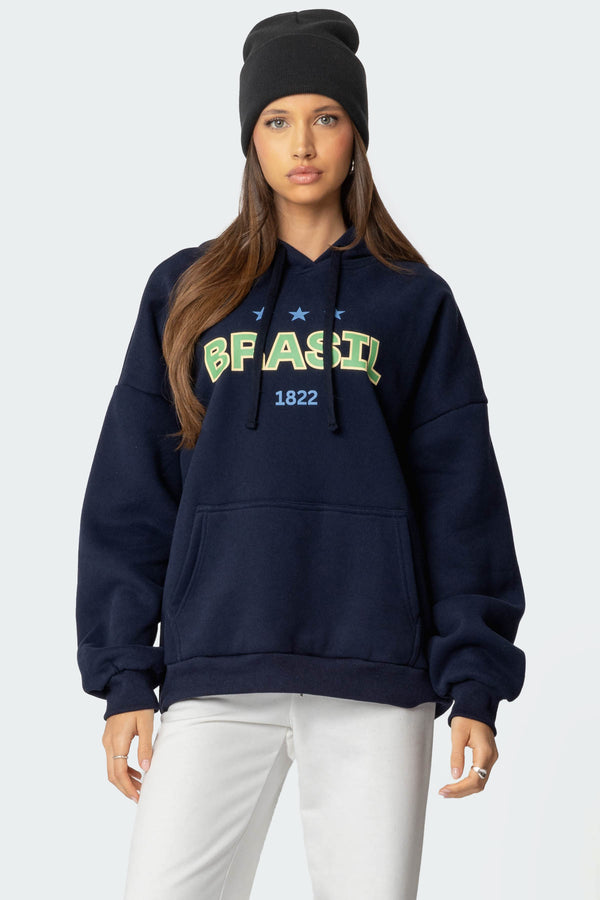 edikted Brasil Oversized Hoodie navy