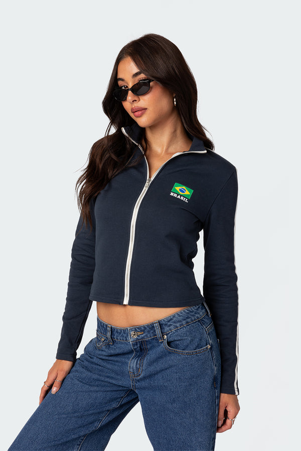 Edikted Brasil Zip Up Sweatshirt Navy