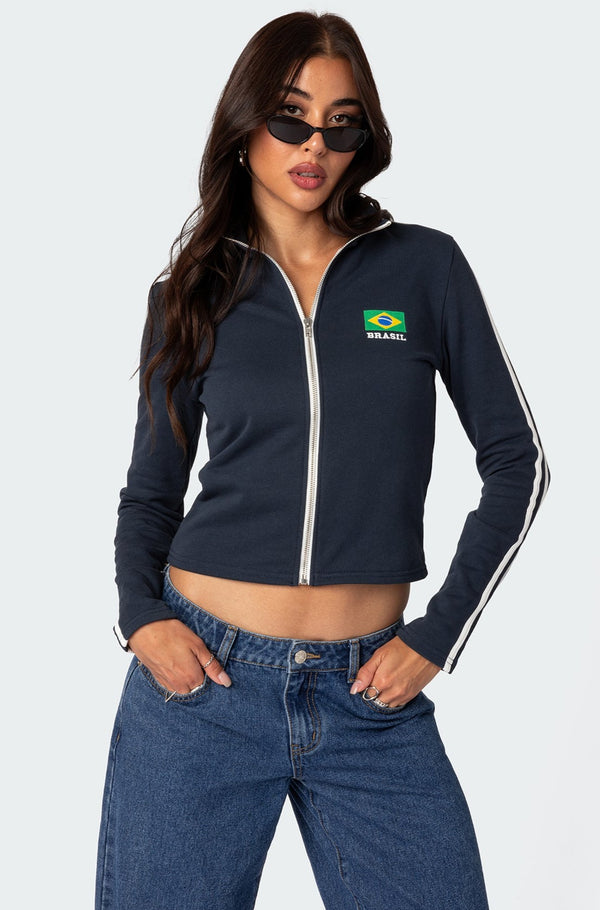 edikted Brasil Zip Up Sweatshirt navy