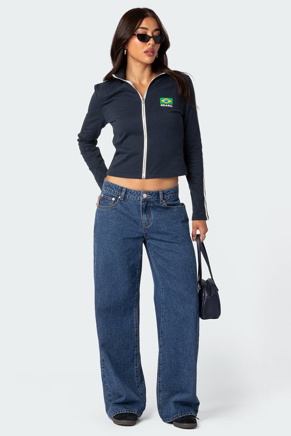 Edikted Brasil Zip Up Sweatshirt Navy