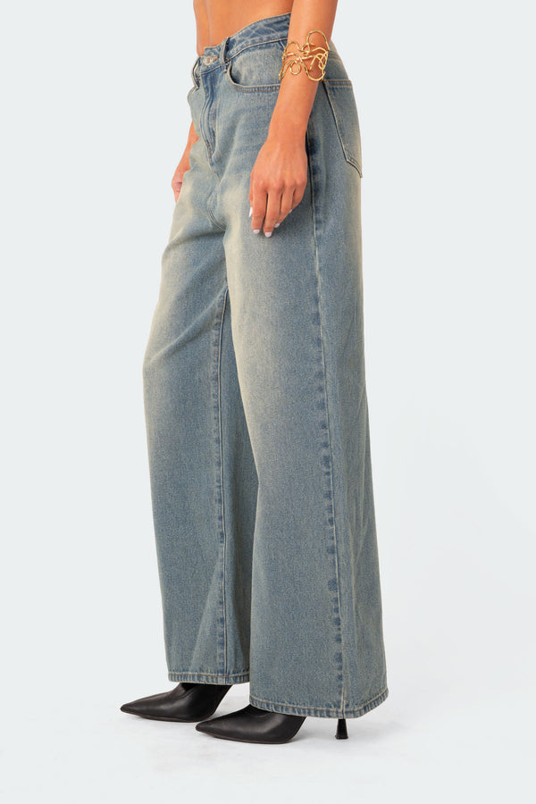 Edikted Braya Washed Low Rise Baggy Jeans Blue