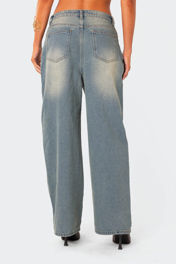 Edikted Braya Washed Low Rise Baggy Jeans Blue