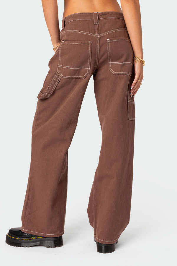 Edikted Brenda Low Rise Carpenter Jeans Brown