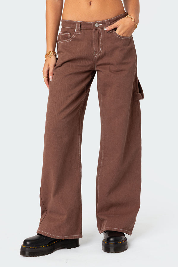 Edikted Brenda Low Rise Carpenter Jeans Brown