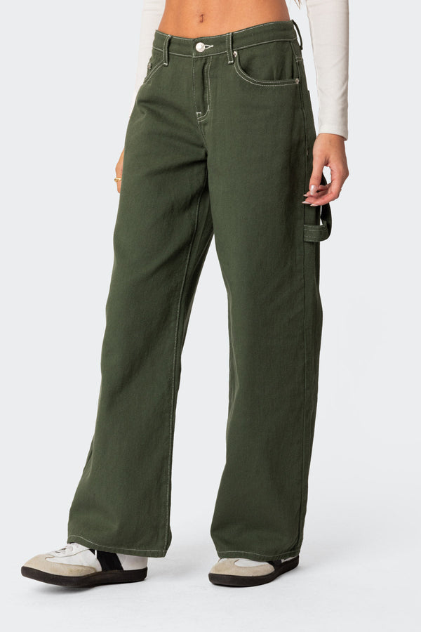 Edikted Brenda Low Rise Carpenter Jeans Olive