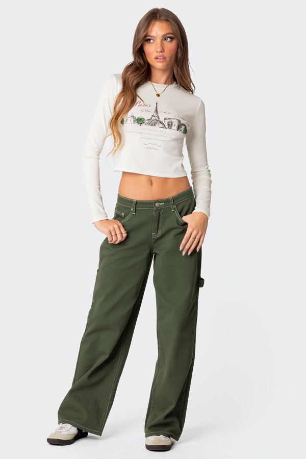 Edikted Brenda Low Rise Carpenter Jeans Olive