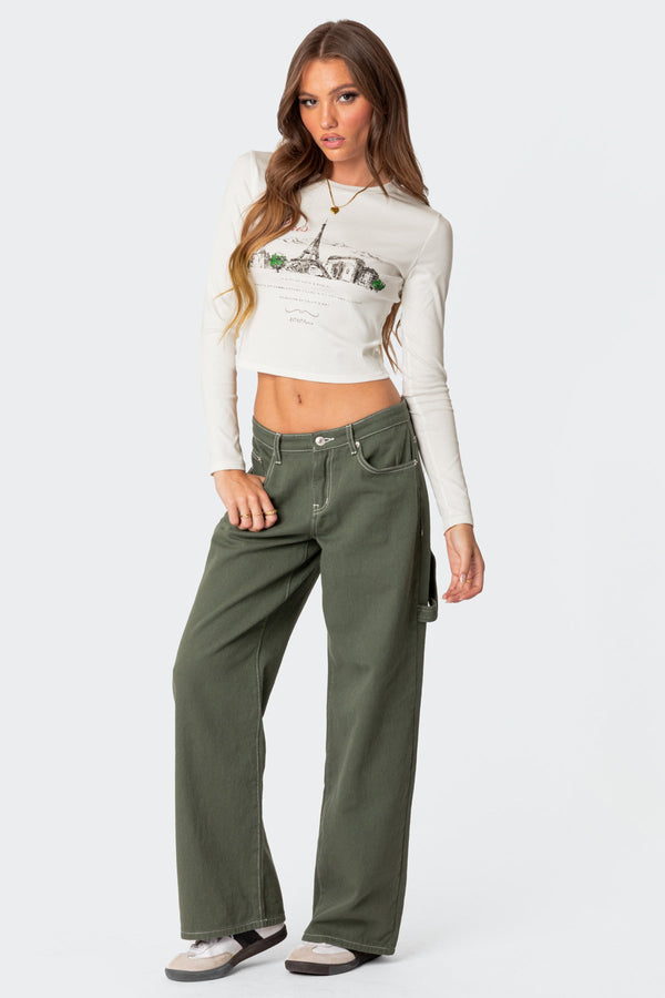 edikted Brenda Low Rise Carpenter Jeans olive