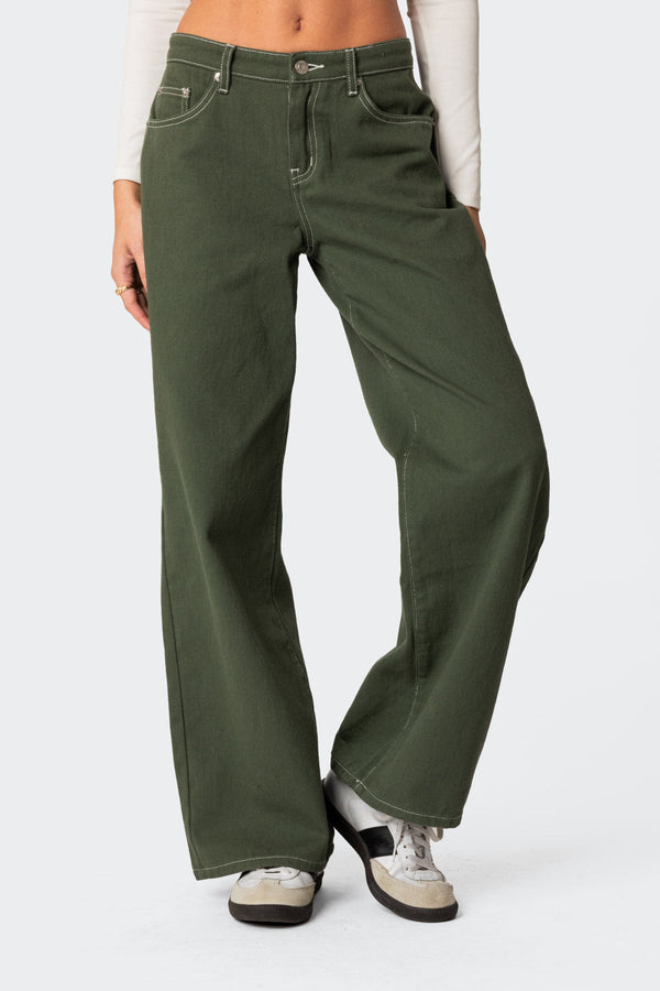 Edikted Brenda Low Rise Carpenter Jeans Olive