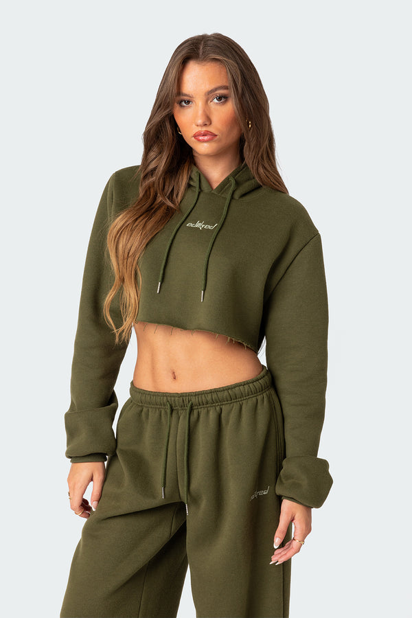 Edikted Brenna Cropped Hoodie Olive