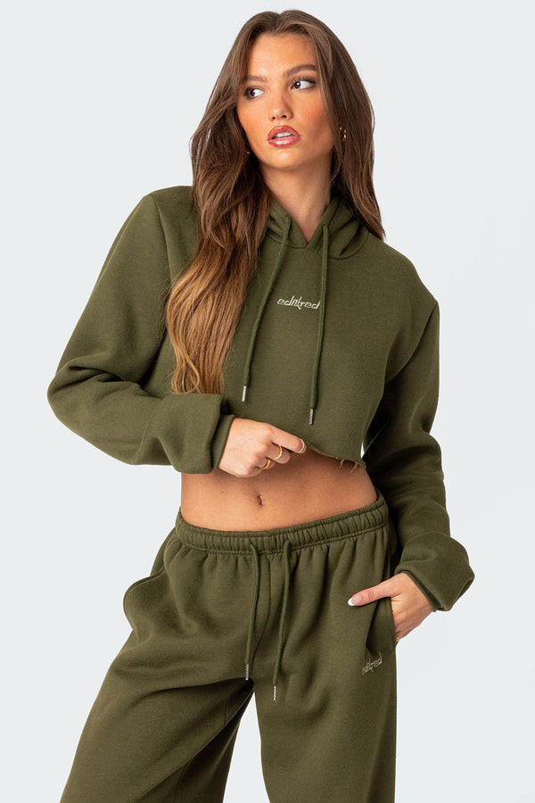 edikted Brenna Cropped Hoodie olive